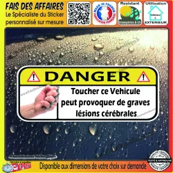 Alarme protection Camping car Stickers Autocollant humour danger lésions cérébrales