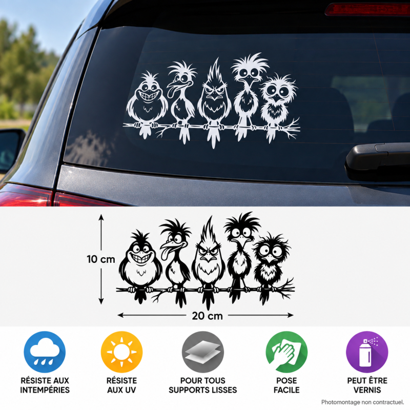 oiseaux humoristiques adhesive vinyl sticker 10 × 20 cm