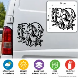 Sticker autocollant vinyle chevaux et lys 14 × 14 cm