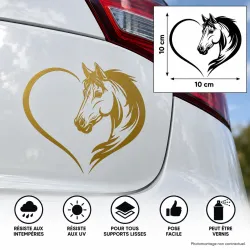 Sticker autocollant vinyle cheval cœur 10 × 10 cm