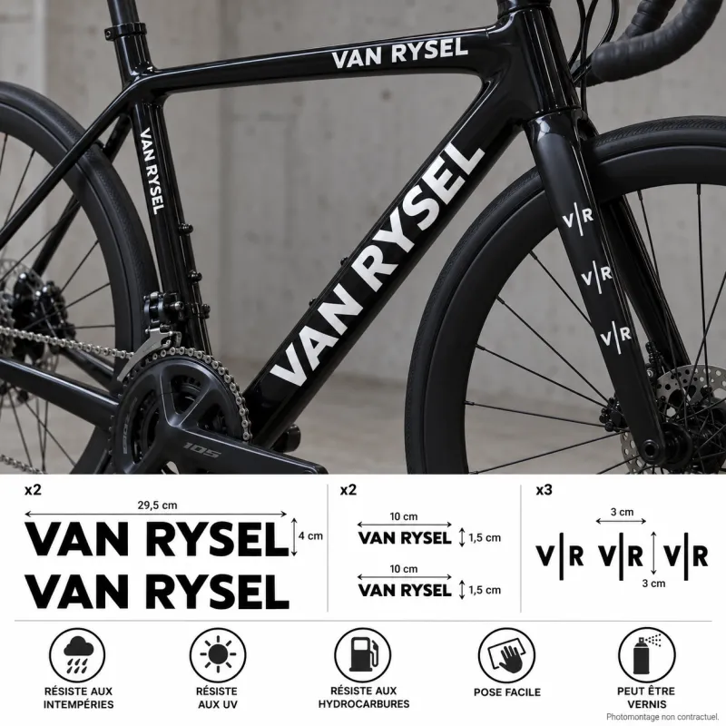 Kit de 7 stickers autocollants vinyle VAN RYSEL Vinyl-Aufkleber 4 × 29,5 cm