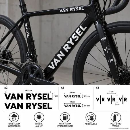 Kit de 7 stickers autocollants vinyle VAN RYSEL adhesive vinyl sticker 4 × 29,5 cm