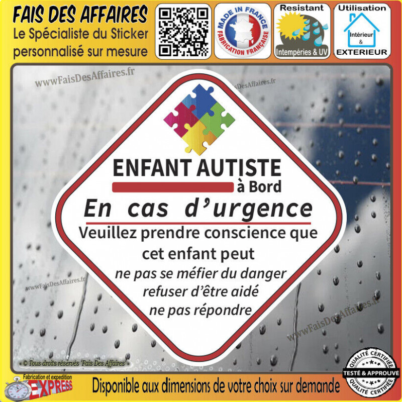 Sticker Enfant autiste à bord 14 cm | Fais des Affaires