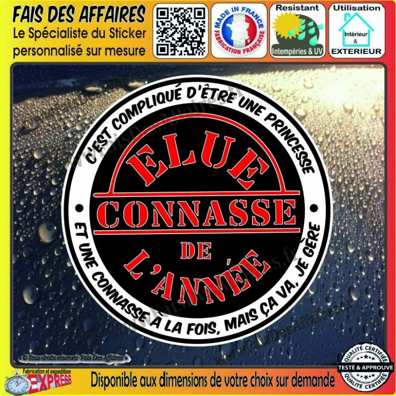 Sticker – Connasse à bord humour élue connasse de l'année Stickers Autocollant adhésif | Fais des Affaires