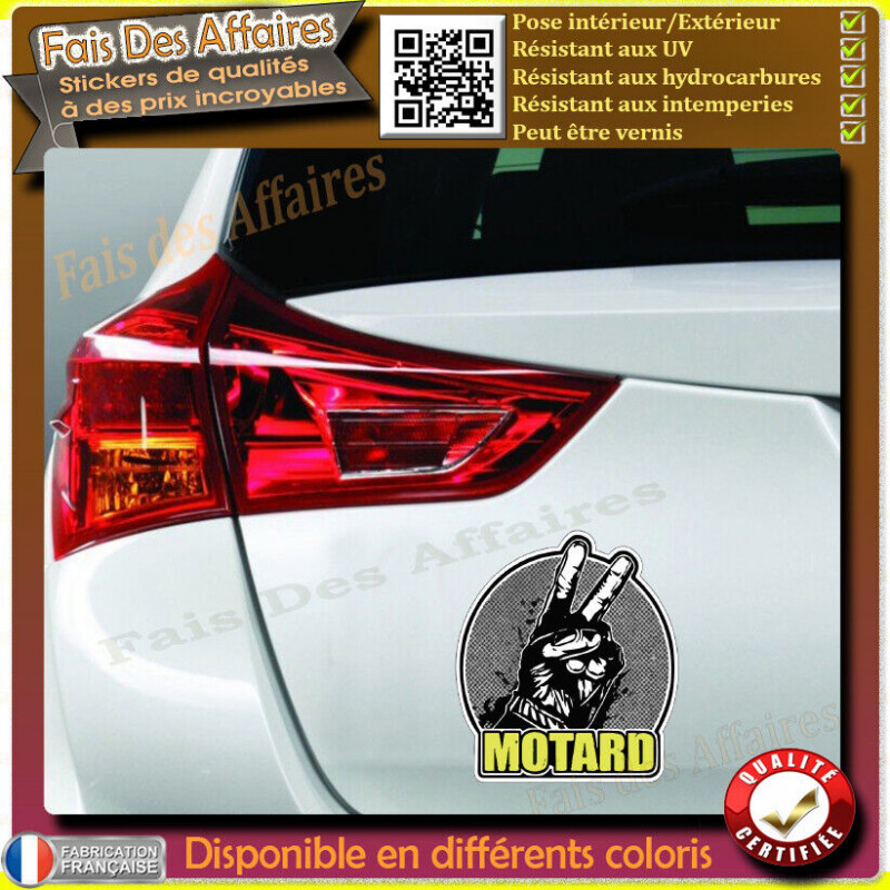 Sticker Motard à bord signe V 11 cm | Fais des Affaires