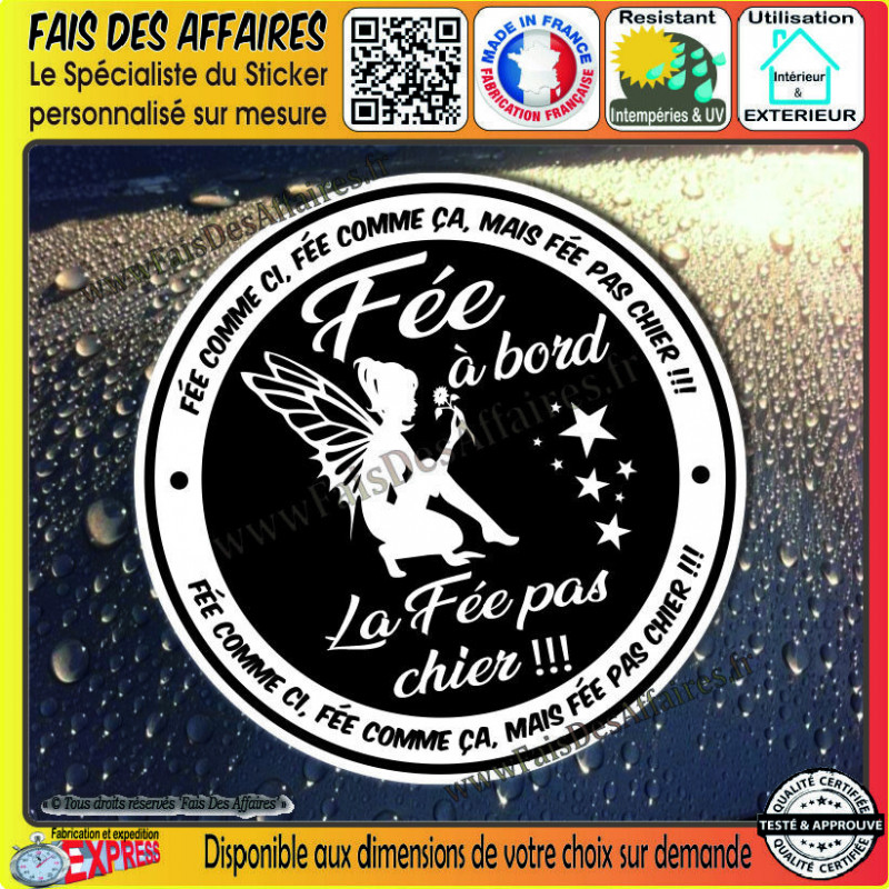 Sticker – Fée à bord Fée pas chier connasse humour danger Sticker Autocollant adhésif | Fais des Affaires