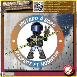 Sticker Motard à bord respect et honneur 10 cm | Fais des Affaires