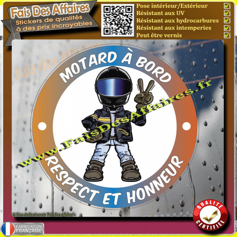 Sticker – Motard a bord respect et honneur Stickers Autocollant adhésif | Fais des Affaires