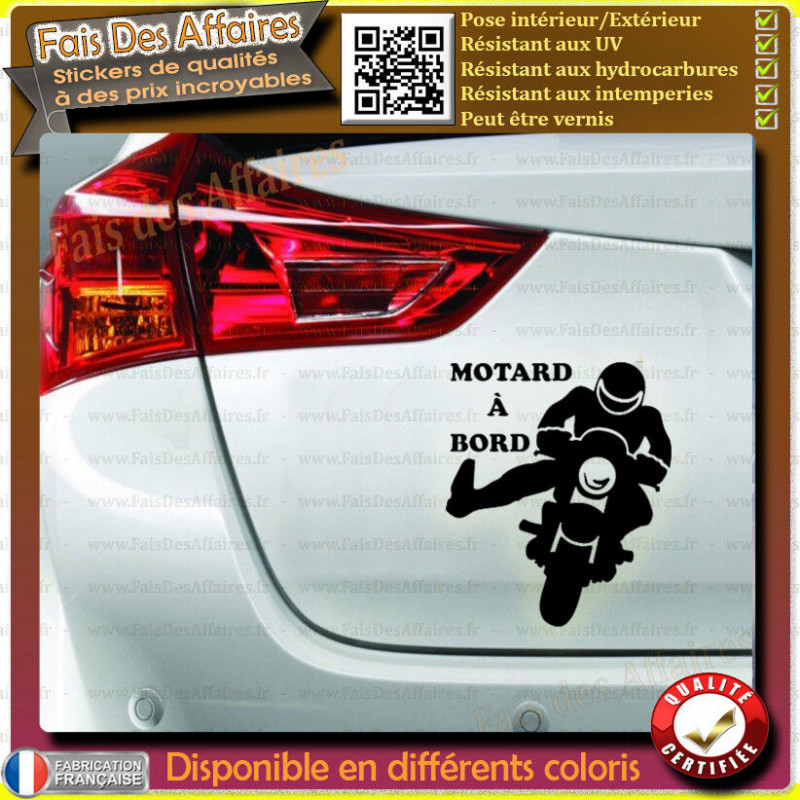 Sticker Motard à bord salut V 12 cm | Fais des Affaires