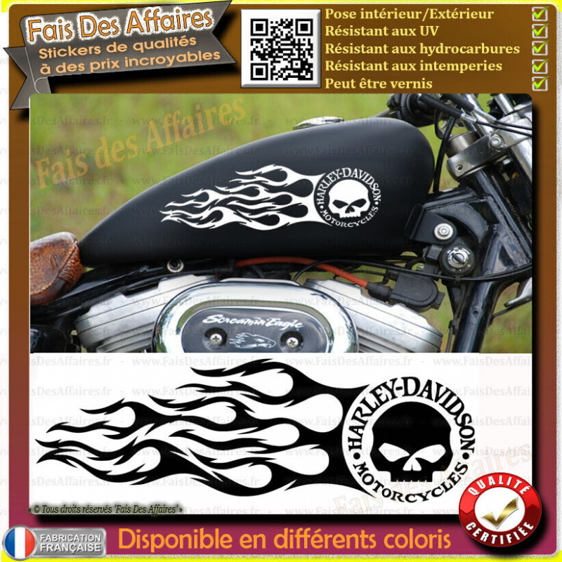 2 stickers autocollant harley davidson skull tribal flamme