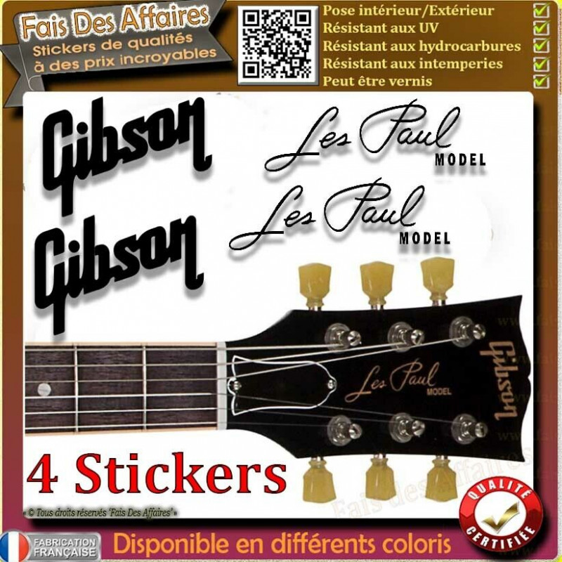 Lot de 4 stickers Gibson Les Paul guitare | Fais des Affaires