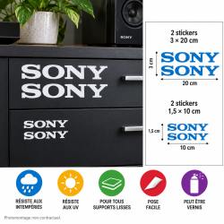 Sticker autocollant vinyle SONY – lot 2 × 3 × 20 cm
