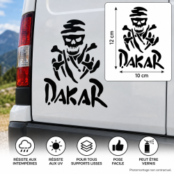 Sticker autocollant vinyle Dakar squelette 12 × 10 cm