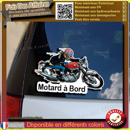 Autocollant Moto 'Motard à Bord' - Blanc 12 Cm - Sticker Qualité Vinyle