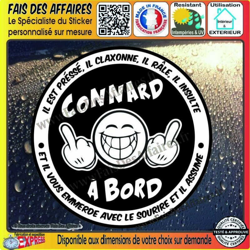 Connard à bord humour fuck emmerde sourire Stickers Autocollant adhésif